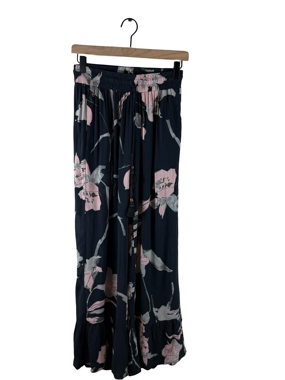 Maaji Floral Wide Leg Flowy Pants in Black Beach Size Small